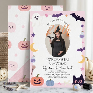 Invitation Pink Halloween Baby Shower Photo Little pumpkin