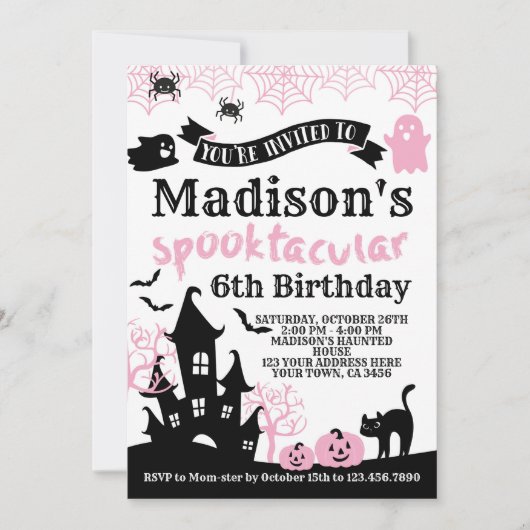 Invitation Pink Halloween Birthday (Devant)