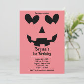 Invitation Pink Halloween Citrouille Heart yeux fête d'annive (Debout devant)