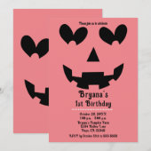 Invitation Pink Halloween Citrouille Heart yeux fête d'annive (Devant / Derrière)