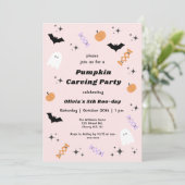 Invitation Pink Halloween Citrouille Soirée de Carving Annive (Debout devant)