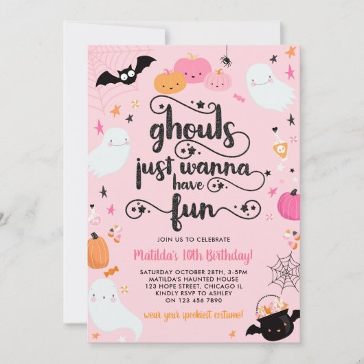 Invitation Pink Halloween Ghost Girl Anniversaire Costume fêt (Devant)