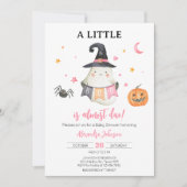 Invitation Pink Halloween Ghost Little Boo Baby shower (Devant)