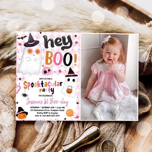 Invitation Pink Halloween mignonne Fantôme 1er Anniversaire P