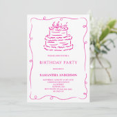 Invitation Pink Hand Drale Doodle Cake Anniversaire (Debout devant)