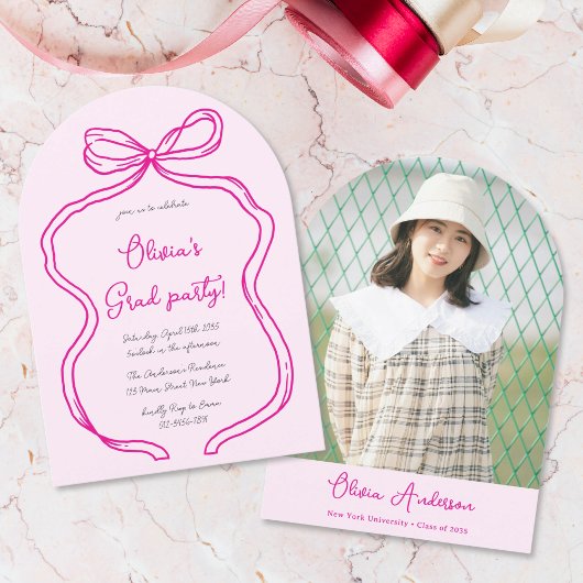 Invitation Pink Hand Draw Photo Arch Graduation Party