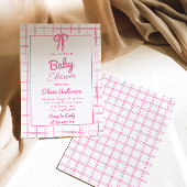 Invitation Pink Hand Drawn Bow Gingham Boho Girl Baby Shower 