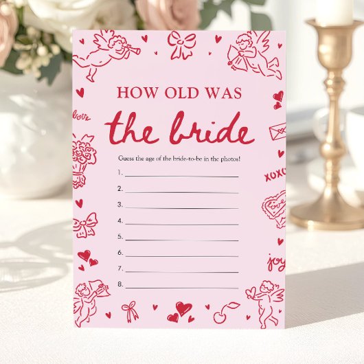 Invitation Pink Hand Drawn How Old Was The Bride Game