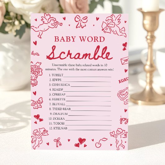 Invitation Pink Hand Drawn Valentine Baby Word Scramble Game