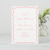 Invitation Pink Hand Written Pinstripes Whimsical Wedding (Debout devant)