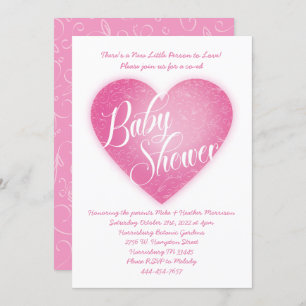 Invitation Pink Heart Baby Shower Co-Ed Vintage