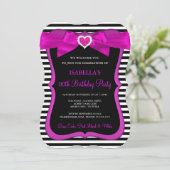 Invitation Pink Heart Bow Black White Strie Anniversaire (Debout devant)
