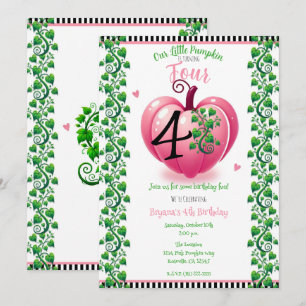 Invitation Pink Heart Citrouille & Vines Automne fête d'anniv