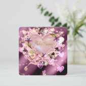 Invitation Pink Heart Damask Baby Girl Douche (Debout devant)