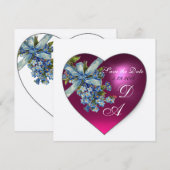 Invitation PINK HEART FORGET ME NOT MONOGRAMME Champagne Blan (Devant / Derrière)