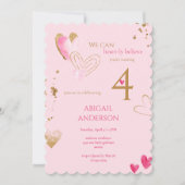 Invitation Pink Heart-ly Believe Birthday Party (Devant)