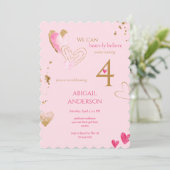 Invitation Pink Heart-ly Believe Birthday Party (Debout devant)