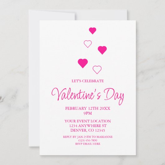 Invitation Pink Heart Minimalist Saint Valentin (Devant)