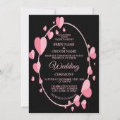 Invitation Pink Heart Pattern Black Geometric Elegant Wedding (Devant)