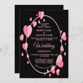 Invitation Pink Heart Pattern Black Geometric Elegant Wedding (Devant / Derrière)