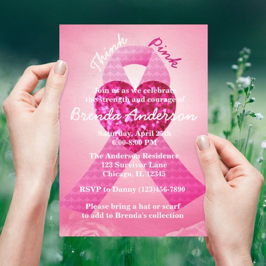 Invitation Pink Heart Ribbon Parti de sensibilisation au canc