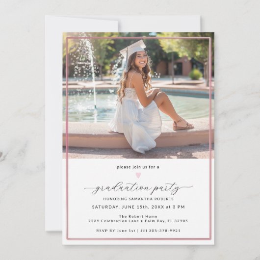 Invitation Pink Heart Script High School Graduation Party (Dos)