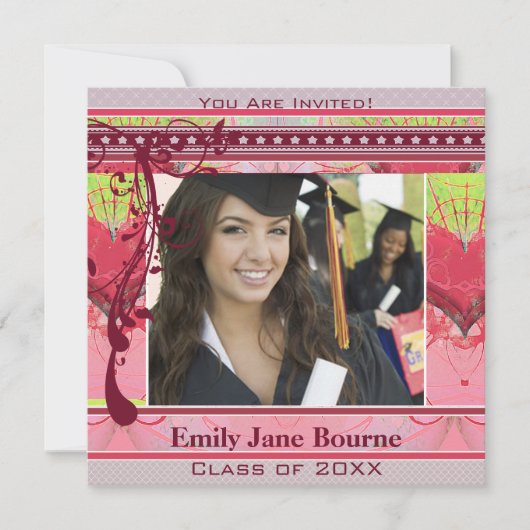 Invitation Pink Hearts & Swirls Senior Pictures Classe de 201 (Devant)