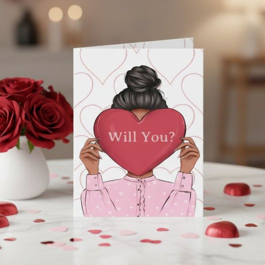 Invitation Pink Hearts Valentine's Bridesmaid Proposal Card