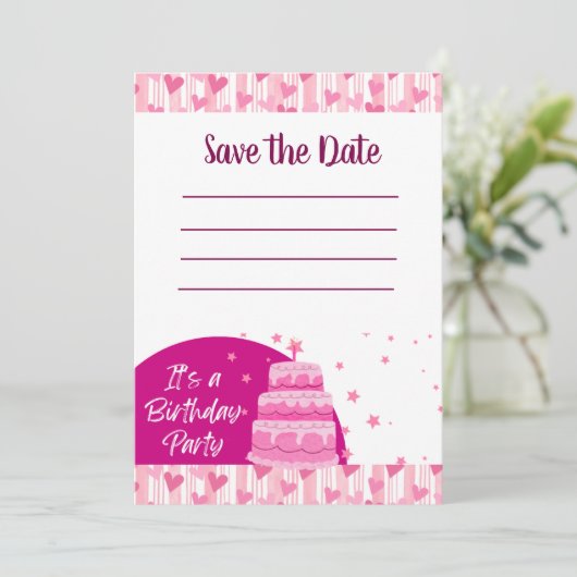 Invitation Pink Hearts with Cake (Debout devant)