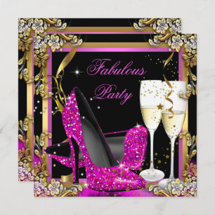 Invitation Pink Heels Gold Black Fabrique Champagne Party