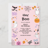 Invitation Pink Hey Boo Cute Ghost Halloween 5e anniversaire (Devant)
