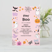 Invitation Pink Hey Boo Cute Ghost Halloween 5e anniversaire (Debout devant)
