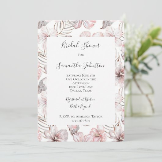 Invitation Pink Hibiscus Flowers Bridal Shower (Debout devant)