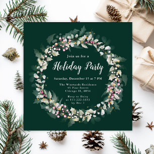Invitation Pink Holly Wreath