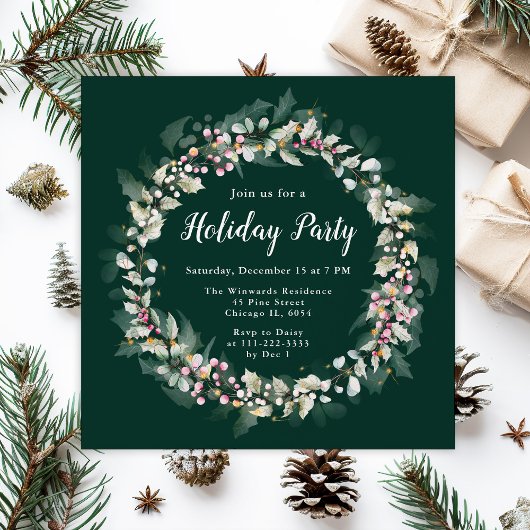 Invitation Pink Holly Wreath