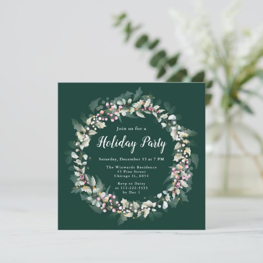 Invitation Pink Holly Wreath (Debout devant)