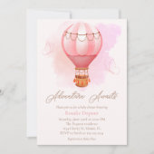 Invitation Pink Hot Air Balloon Adventure Attend Baby shower (Devant)