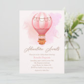 Invitation Pink Hot Air Balloon Adventure Attend Baby shower (Debout devant)