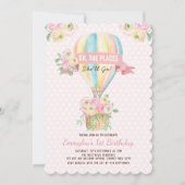 Invitation Pink Hot Air Balloon Floral Aventure Anniversaire (Devant)