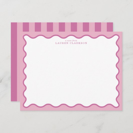 Invitation Pink & Hot Pink Wavy Border Note Card (Devant / Derrière)