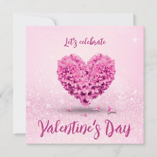 Invitation Pink Hyacinth Heart Heureuse Sainte-Valentin Party (Devant)
