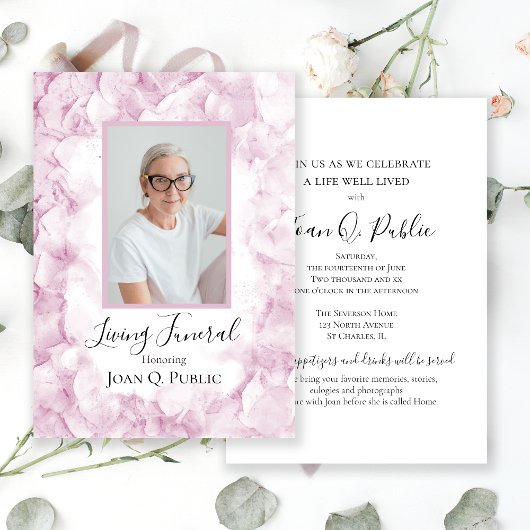 Invitation Pink Hydrangea Aquarelle Vivante Fête funéraire