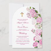 Invitation Pink Hydrangea Arch Religious Wedding (Devant)