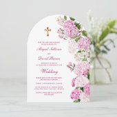 Invitation Pink Hydrangea Arch Religious Wedding (Debout devant)
