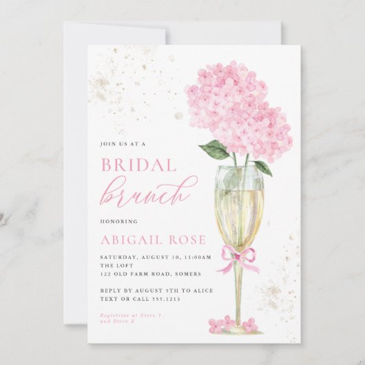 Invitation Pink Hydrangea Bride Brunch Champagne d'or (Devant)