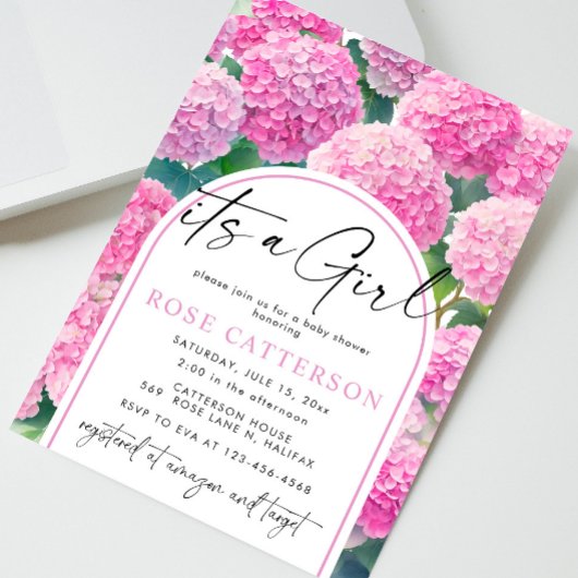 Invitation Pink Hydrangea C'est un Baby shower féminin