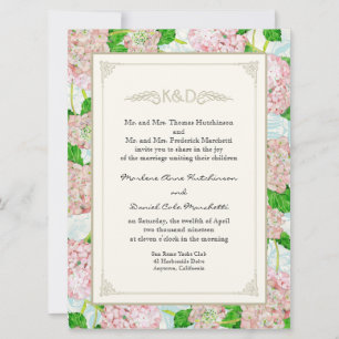 Invitation Pink Hydrangea dentelle Floral Formal Élégant Mari