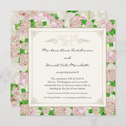 Invitation Pink Hydrangea dentelle Floral Formal Élégant Mari (Devant / Derrière)