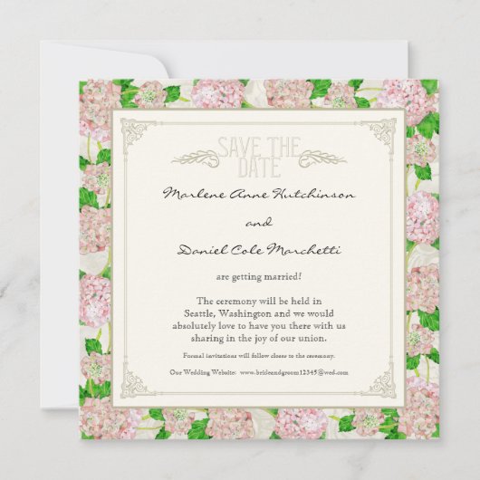 Invitation Pink Hydrangea dentelle Floral Formal Élégant Mari (Devant)