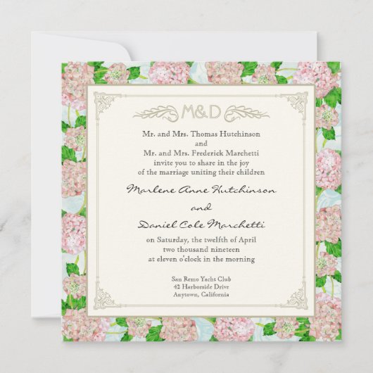 Invitation Pink Hydrangea dentelle Floral Formal Élégant Mari (Devant)